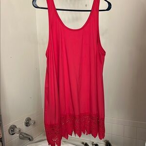 Elegant Hot Pink Lace Hem Women's Top